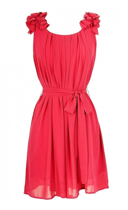 Chiffon Shoulder Petal Dress in Fuschia